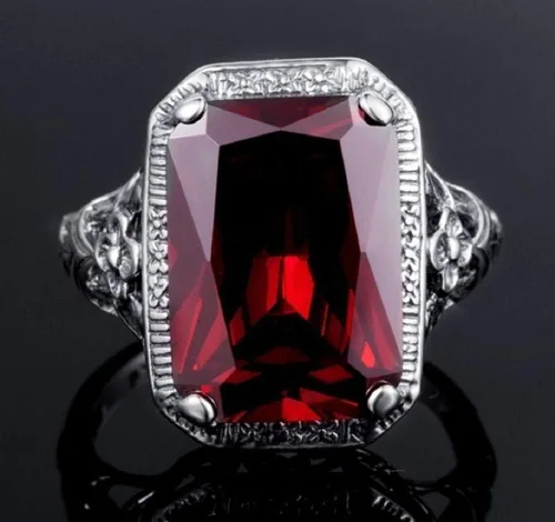 Vista 4 de Anillo elegante de plata de ley 925 con enorme tanzanita natural de 3.5 quilates y rubí, para mujer, para boda, compromiso, talla 6-10