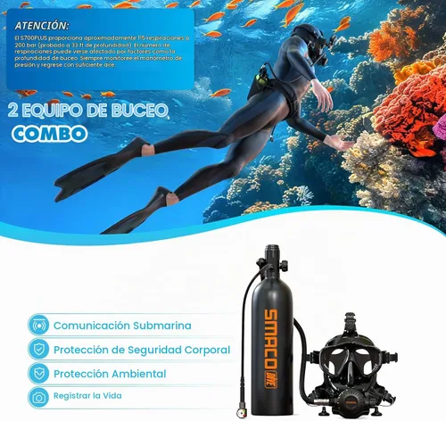Vista 2 de SMACO Mini tanque de buceo con máscara de buceo de cara completa, S700 1.9L Mini tanque de buceo portátil botella de poni reutilizable hasta 30