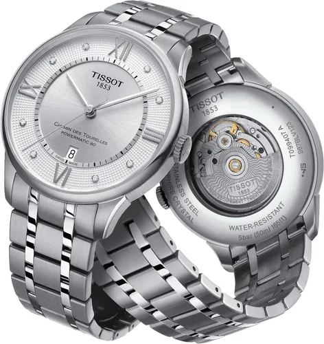 Vista 3 de Tissot Reloj de vestir de acero inoxidable Chemin Des Tourelles para hombre, color gris T0994071103300, Gris, Contemporáneo