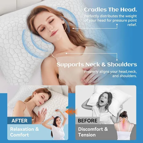 Vista 5 de Almohadas para dormir de lado para adultos, paquete de 2, almohada cervical para dormir de lado, almohada refrescante con diseño ergonómico Blanco