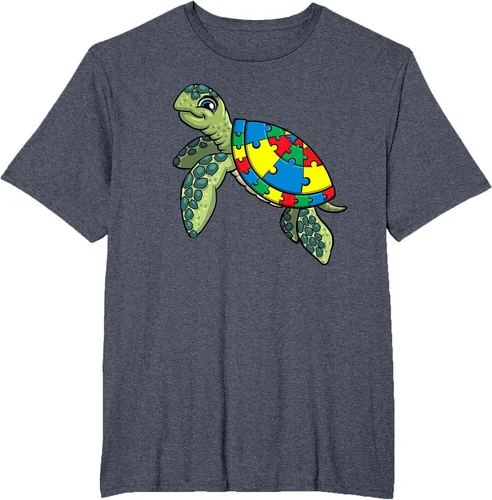 Vista 17 de Turtle Puzzle Pieces for Autism Awareness Kids Women Teacher T-Shirt Asphalt Grey