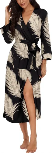 Vista 21 de VINTATRE Bata tipo kimono para mujer, bata larga de punto, ligera, suave, ropa de dormir con cuello en V, casual, ropa de descanso para mujer Verde