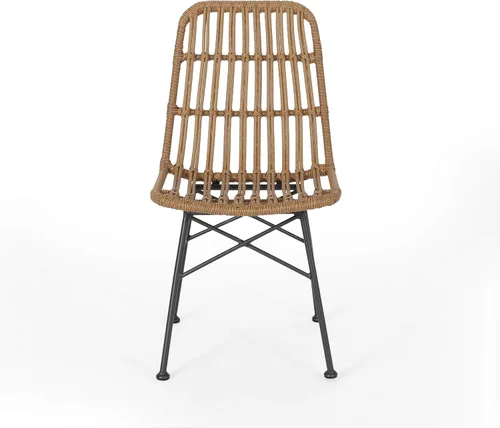 Vista 6 de GDFStudio Silla de comedor de mimbre al aire libre (juego de 2), marrón claro y negro