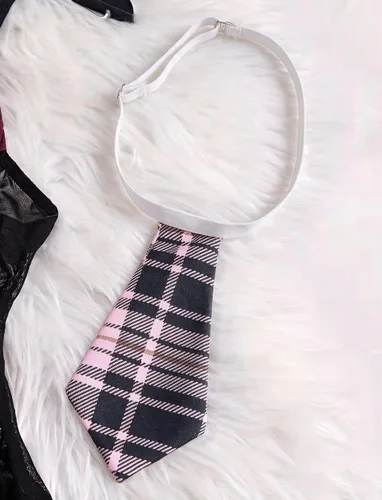 Vista 3 de Avidlove Conjunto de lencería sexy para mujer, falda a cuadros Rosa