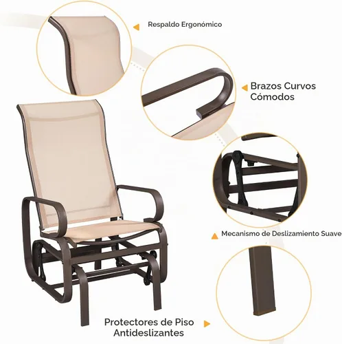Vista 4 de Yaheetech Juego de 1 mecedora para exteriores con asiento tipo cabestrillo
