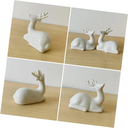Vista 5 de Estatuilla de decoración de escritorio de cerámica, pareja, estatua de ciervo, mini oficina, tienda, habitación, adorno para el hogar, escultura