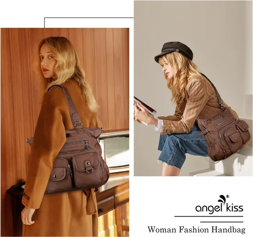 Vista 7 de Angel Kiss Monederos y bolso de mano para mujer, bolso de hombro de piel sintética suave para mujer, bolso de mano con asa superior