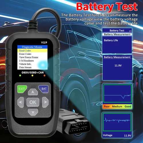 Vista 6 de Herramienta de diagnóstico OBD2 para coche, lector de código, probador de voltaje, código de falla de la luz de motor, OBD2/EOBD para vehículos