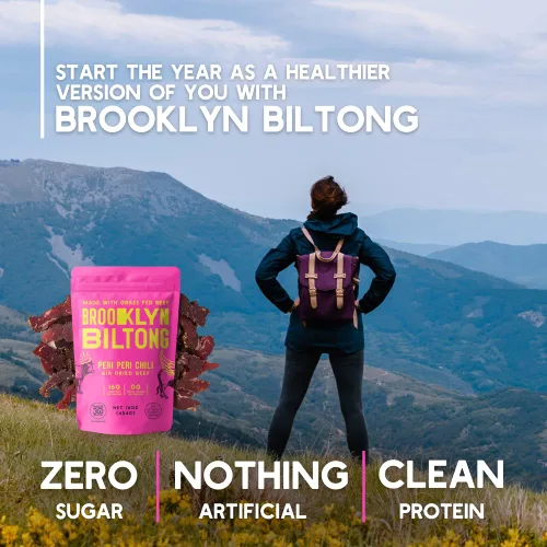 Vista 3 de Biltong Beef Jerky - Carne seca sazonada alimentada con pasto - Peri Peri de 2 onzas, paquete de 3