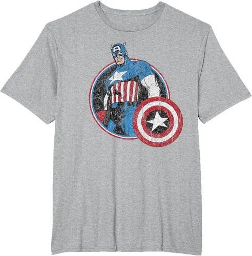 Vista 43 de Marvel Avengers Vintage Capitán América Comic Hero Retrato Camiseta Pequeña Negro