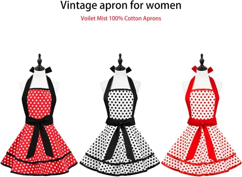 Vista 5 de Violet Mist - Lindos delantales vintage para mujeres con lunares negros, delantales retro para niñas, delantal de criada francesa, delantal sexy