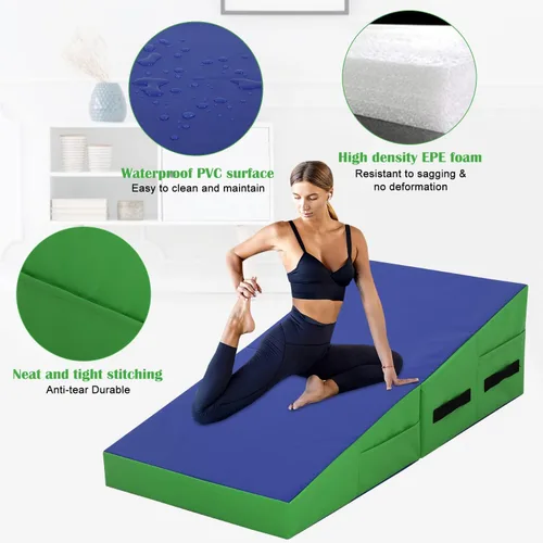 Vista 3 de Colchoneta de gimnasia de 48 x 24 pulgadas, tapete de gimnasia con superficie antideslizante de PVC para niños y adultos, colchoneta plegable
