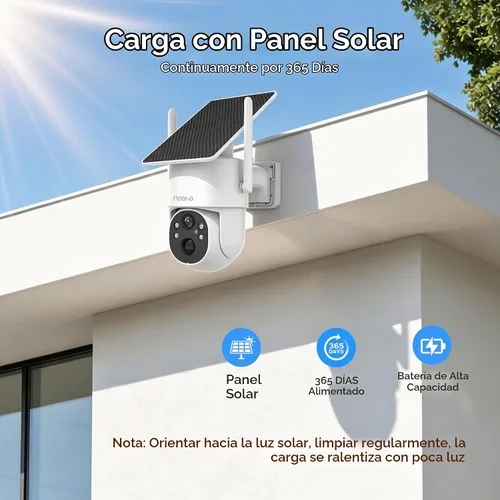 Vista 2 de Noorio Cámara solar inalámbrica para exteriores, audio bidireccional