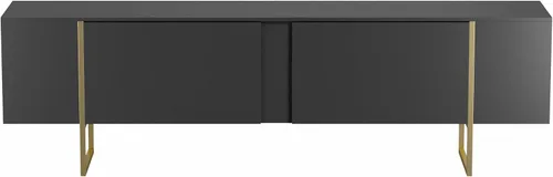 Vista 5 de Soporte de TV de 71" con patas doradas y dos puertas espaciosas (negro)