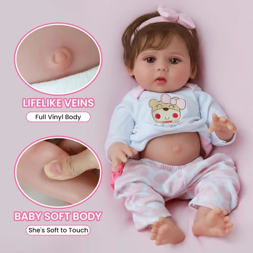 Vista 7 de Kaydora Muñecas Reborn Realistas de Bebé - Muñeca de bebé de silicona de 18 pulgadas, muñecas de vida real con cuerpo completo de vinilo, muñeca