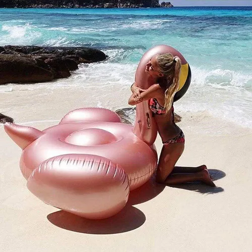 Vista 5 de Jasonwell Flotador inflable gigante de flamenco para piscina con válvulas rápidas, flotador de verano para playa, piscina de descanso, balsa
