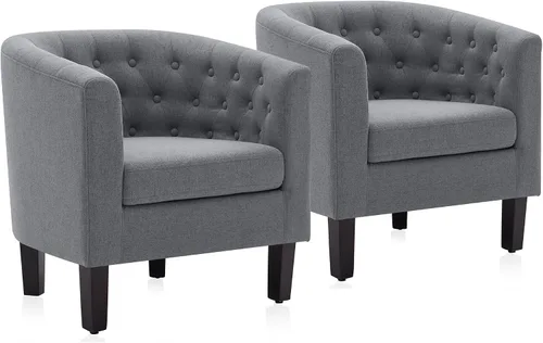 Vista 11 de BELLEZE Sillas de acento negras para sala de estar, elegante silla de brazo tapizada con respaldo capitoné en forma de barril, silla de club