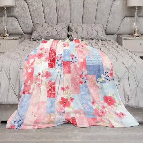 Vista 6 de Manta de verano con parches bohemios, vintage, bohemia, acogedora manta de franela para sofá, cama para niños y adultos, 30 x 40 pulgadas, manta