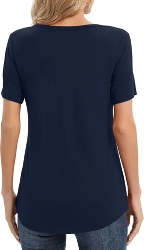Vista 2 de NILOUFO Camisas casuales de verano para mujer, manga corta, cuello en V, blusas lindas