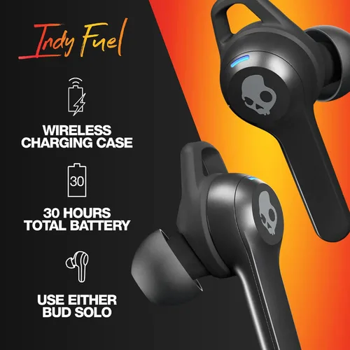 Vista 3 de Skullcandy Indy Fuel - Auriculares inalámbricos intraurales, carga inalámbrica, batería de 30 horas, micrófono, funciona con dispositivos iPhone