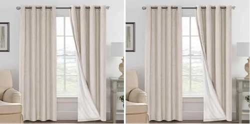 Vista 54 de H.VERSAILTEX Cortinas 100% opacas con aislamiento térmico, texturizadas, de lino, con bloqueo completo de calor y luz, para sala de estar y Negro