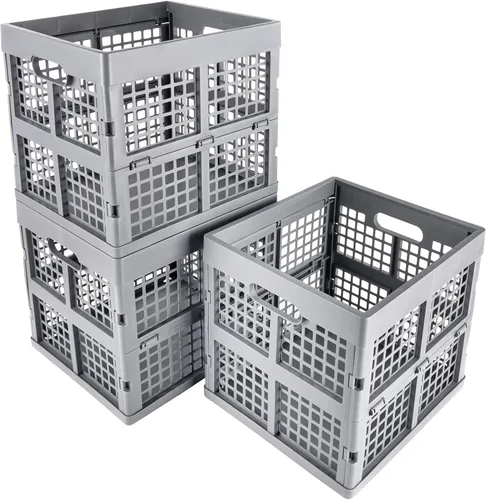 Vista 10 de Eslite Paquete de 3 Cajas de Almacenamiento de Plástico Plegables, Cajas Plegables para Almacenamiento, 16L (Negro)