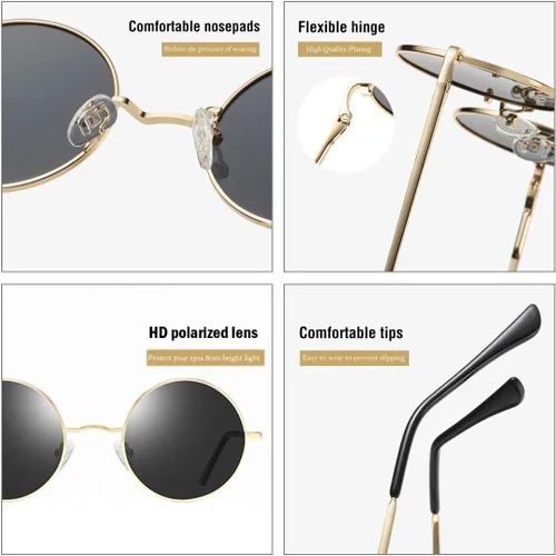 Vista 5 de COASION Gafas de sol polarizadas redondas retro con círculos UV400