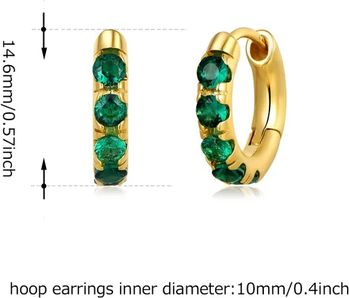 Vista 6 de Aretes de aro de oro para mujer, aretes de color verde esmeralda con circonita cúbica, regalos delicados para niñas, uso diario o viajes al trabajo