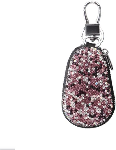 Vista 7 de Funda para llave de coche, multifuncional, con cierre y mosquetón, piel con brillantes, color rosa