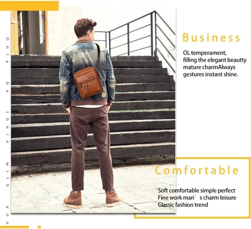 Vista 6 de Leathario Bolso bandolera de cuero para hombre, bolso de hombro para hombre, bolso bandolera para trabajo, negocios, viajes, Marrón claro-83