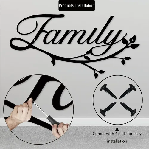 Vista 7 de Letreros familiares de metal, negro, 12 x 7.99 pulgadas, estilo moderno, montaje en pared, perfecto para decoración del hogar, regalos