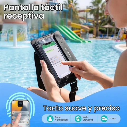 Vista 4 de Niveaya Paquete de 2 riñoneras impermeables para mujeres y hombres, IPX8, bolsa impermeable para cinturón seco para playa, kayak, natación, pantalla