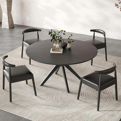 Vista 5 de Soohow Mesa redonda de cocina de comedor de madera maciza de 47.2 pulgadas para 4-6 personas con base de pedestal que se interseca Negro
