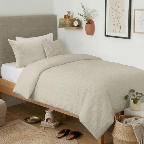 Vista 23 de Cozyide Beige Queen Duvet Cover Set, 3 Pieces Soft Seersucker Queen Size Duvet Cover with Zipper Closure and Corner Ties, 90"x90" Duvet Cover with 2