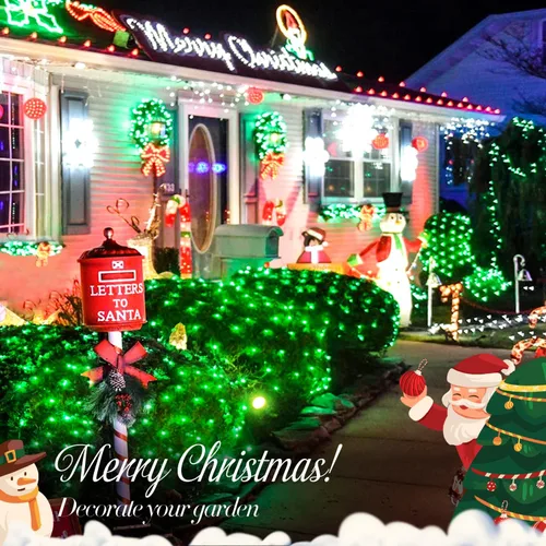 Vista 6 de JMEXSUSS 200 luces LED verdes de red, enchufables, 9.8 pies x 6.6 pies, luces de red de Navidad conectables para exteriores, luz verde de arbusto