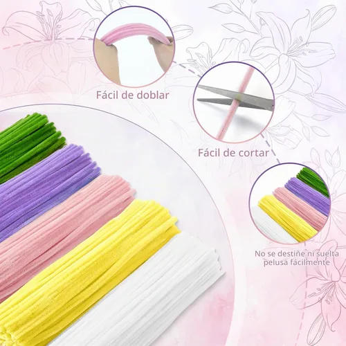 Vista 3 de 400 Pcs Pipe Cleaners Craft for Flowers, 5 Colored Pipe Cleaner Flower Kit Rosa Purpl