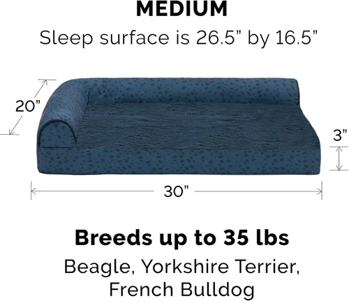 Vista 3 de Furhaven - Funda de repuesto para cama de perro, en forma de L, con estampado de felpa y almendras azules, talla M