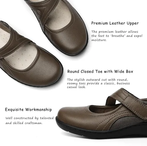 Vista 3 de Oviaric Zapatos planos clásicos y cómodos Mary Jane para mujer, zapatos de vestir casuales a la moda, bonitos zapatos de vestir con puntera cerrada