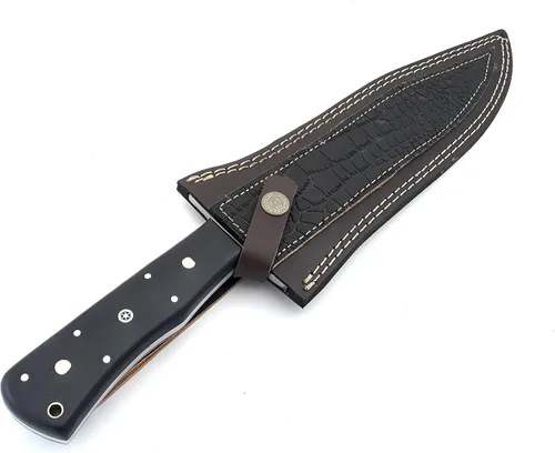 Vista 7 de Nooraki - Cuchillo de caza de espiga completa hecho a mano de 15 pulgadas con funda de cuero, cuchillo Bowie multiusos con mango de micarta