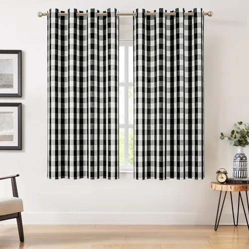Vista 26 de Amzdecor Cortinas a cuadros con ojales de búfalo de 54 pulgadas de largo, cortinas texturizadas semitransparentes para sala de estar, dormitorio