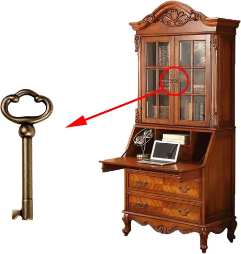 Vista 5 de KY-2AB - Llave de esqueleto de barril hueca chapada en latón antiguo, llave de esqueleto universal para gabinetes, curio, cajas de joyería