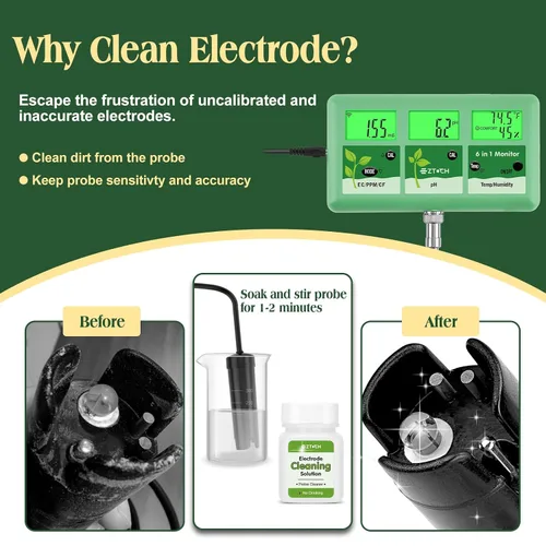 Vista 5 de Monitor continuo de pH EC para hidropónico, medidor de pH EC PPM WiFi 6 en 1, probador digital de pH TDS temperatura humedad para sistema