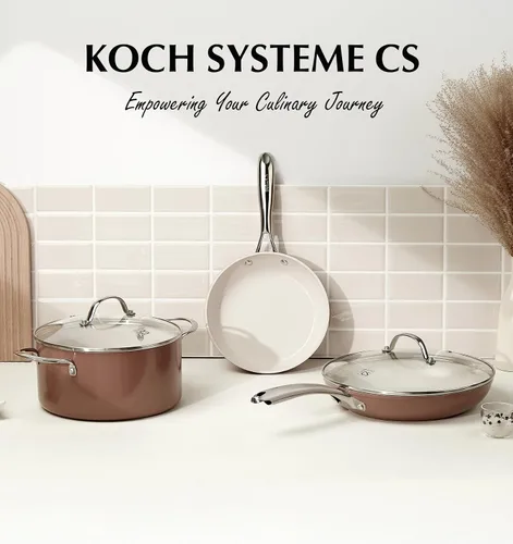 Vista 8 de KOCH SYSTEME CS Sartén antiadherente de 10 pulgadas con tapa, sartén de cerámica con mango de acero inoxidable, sartén antiadherente de cerámica