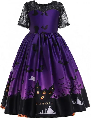 Vista 2 de IZKIZF Disfraz de fiesta de Halloween para niñas y niñas, bruja, fantasma, calabaza, calavera, cosplay, trajes de disfraces con sombrero de bruja