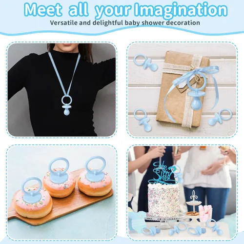 Vista 4 de 36 chupones de plástico para juego de baby shower, chupetes de baby shower de 2.75 pulgadas, chupetes azules para decoración de baby shower
