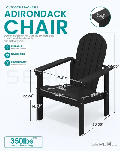 Vista 3 de SERWALL Silla Adirondack moderna apilable, silla de patio al aire libre de HDPE con diseño que ahorra espacio, silla para hoguera para todo