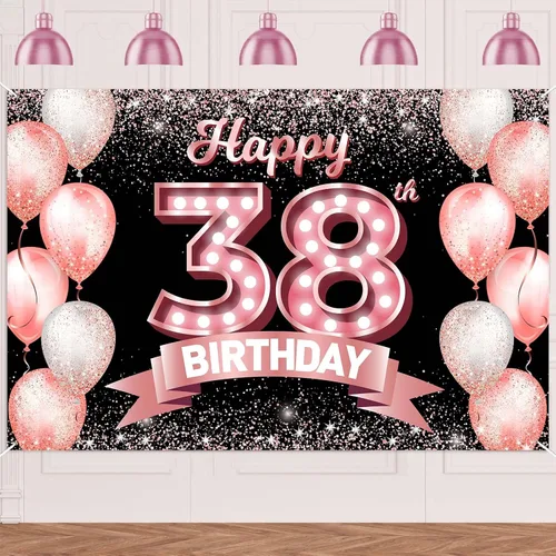 Vista 324 de Cartel de feliz cumpleaños décimo oro rosa, telón de fondo, saludos a 10 años, globos de confeti, decoración temática para niñas de 10 años