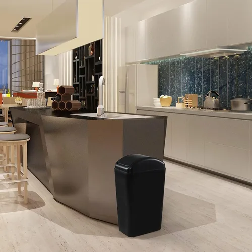 Vista 6 de Cand - Cubo de basura pequeño de plástico de 14 L/3.2 galones, con tapa abatible delgada Negro