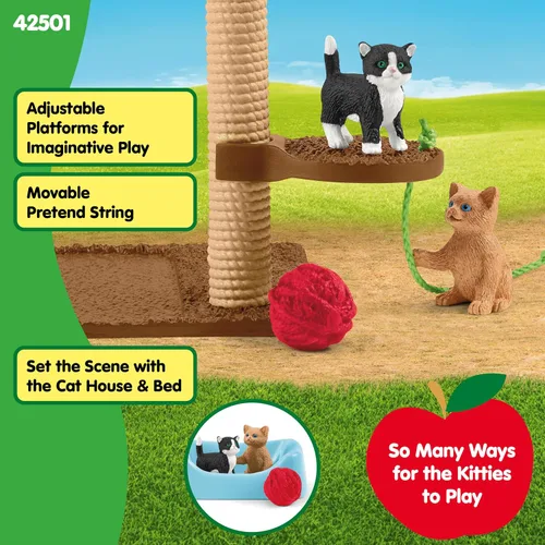 Vista 5 de Schleich Farm World - Juego de figuras de gatos y gatitos lindos - Juego de 9 piezas realistas de mamá gata y gatito bebé, juego grande para niños
