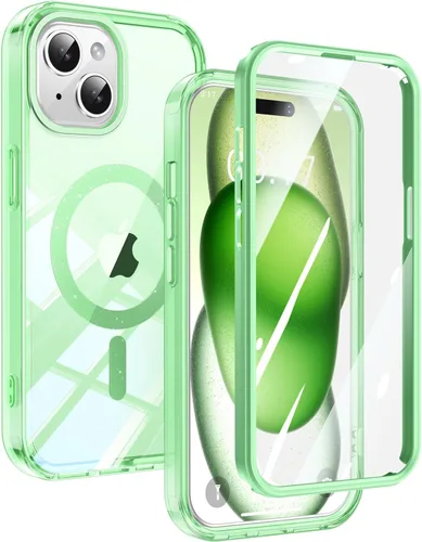 Vista 27 de Funda magnética brillante para iPhone 14/13, [Protector de pantalla integrado] [Compatible con Magsafe] Funda protectora de teléfono con parachoques